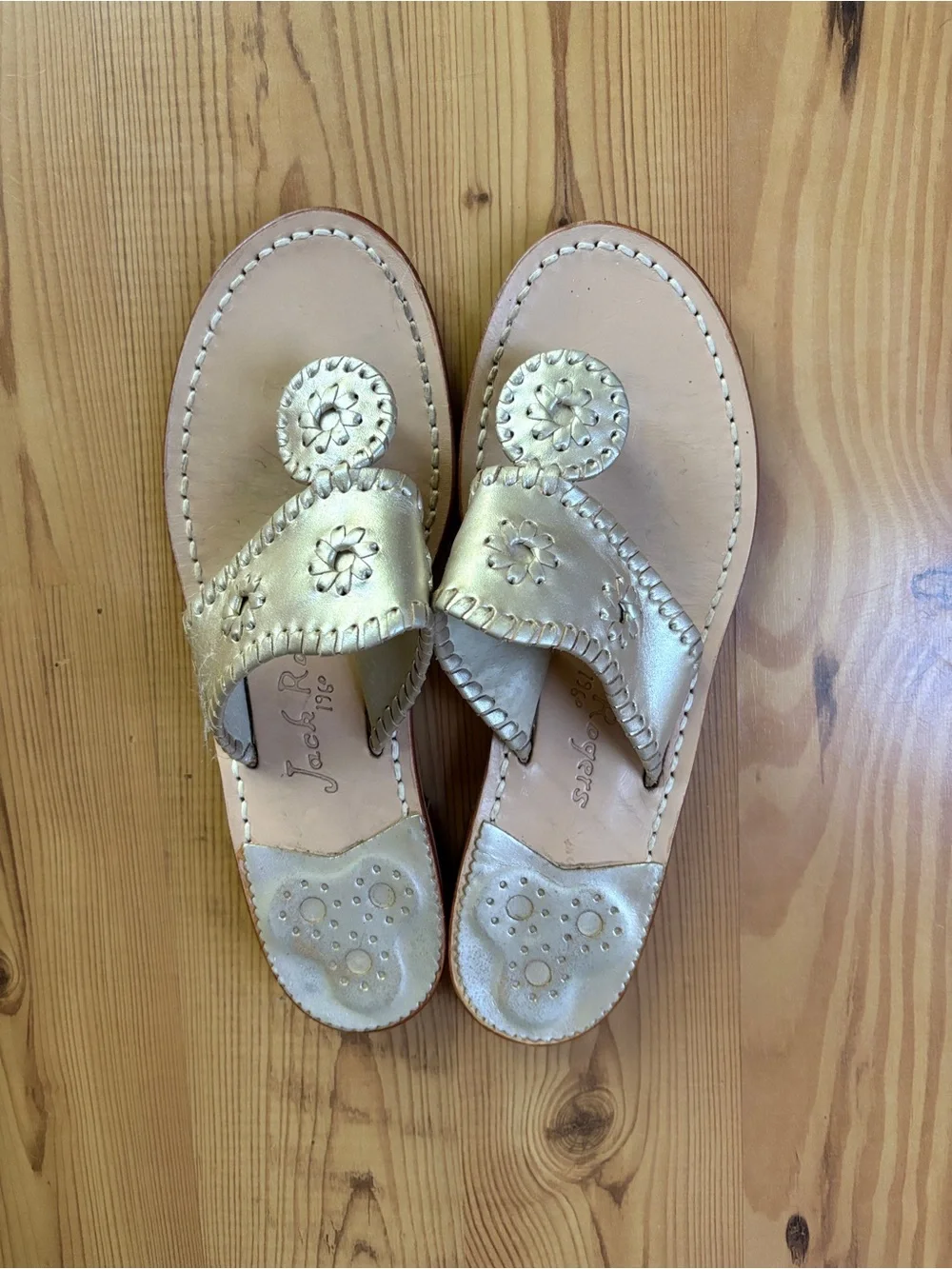 Jack Rogers Gold Metallic Leather Thong Sandals